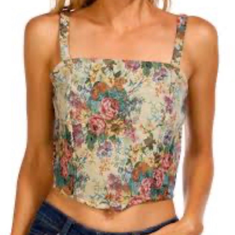 Discreet NWT Floral Crop Tank Top Juniors Large Ruched Back Cottagecore